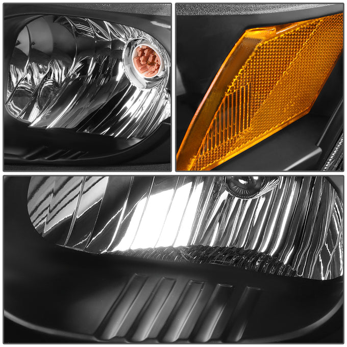 D-Motoring - Headlights - Black Housing - Amber Corner - Plug-n-Play - Pair - 03-07 Saturn Ion - 3