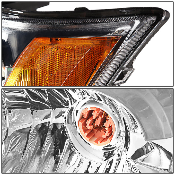 D-Motoring - Headlights - Chrome Housing - Amber Corner - Plug-n-Play - Pair - 03-07 Saturn Ion - 3