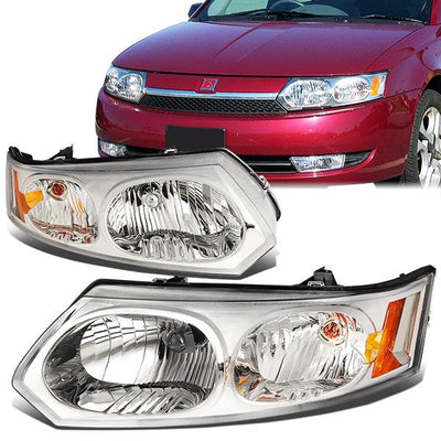 03-07 Saturn Ion Headlights - Chrome Housing - Amber Corner - Plug-n-Play - Pair