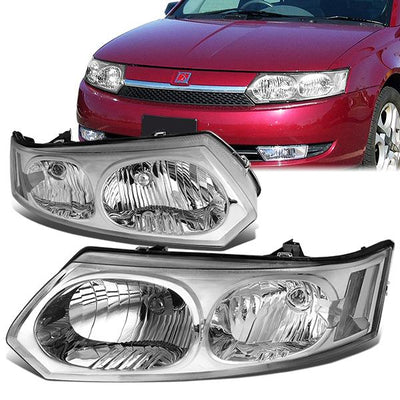 03-07 Saturn Ion Headlights - Chrome Housing - Amber Corner - Plug-n-Play - Pair