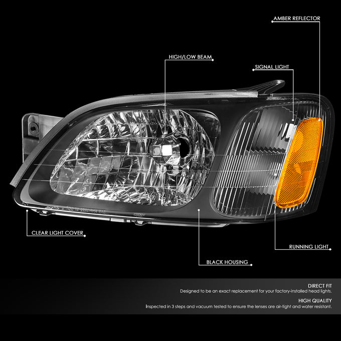 D-Motoring - Headlights - Black Housing - Clear Lens - Amber Corner - Plug-n-Play - Pair - 00-04 Subaru Legacy GT - 2