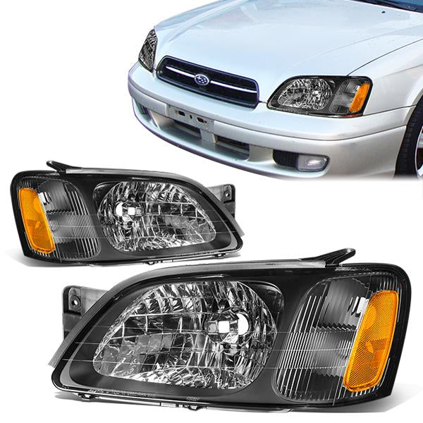 00-04 Subaru Legacy GT Headlights - Black Housing - Clear Lens - Amber Corner - Plug-n-Play - Pair