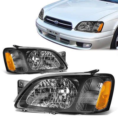 00-04 Subaru Legacy GT Headlights - Black Housing - Clear Lens - Amber Corner - Plug-n-Play - Pair