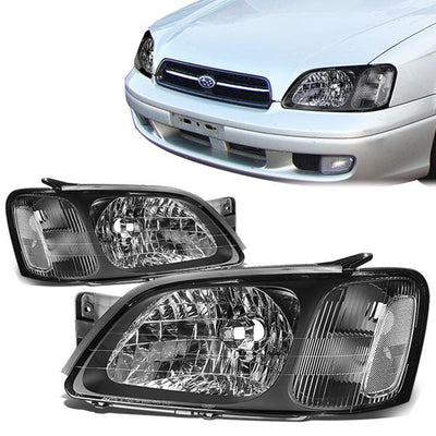 00-04 Subaru Legacy GT Headlights - Black Housing - Clear Corner - Plug-n-Play - Pair