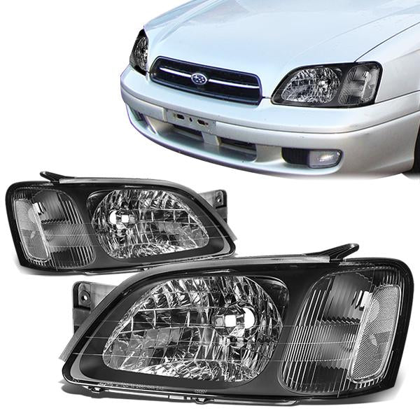 00-04 Subaru Legacy GT Headlights - Black Housing - Clear Corner - Plug-n-Play - Pair