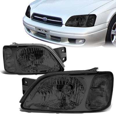 00-04 Subaru Legacy GT Headlights - Smoked Housing - Smoked Lens - Clear Corner - Plug-n-Play - Pair
