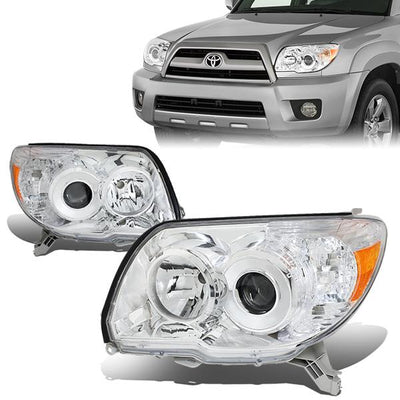 06-09 Toyota 4Runner Headlights - Chrome Housing - Amber Corner - Projector - Plug-n-Play - Pair