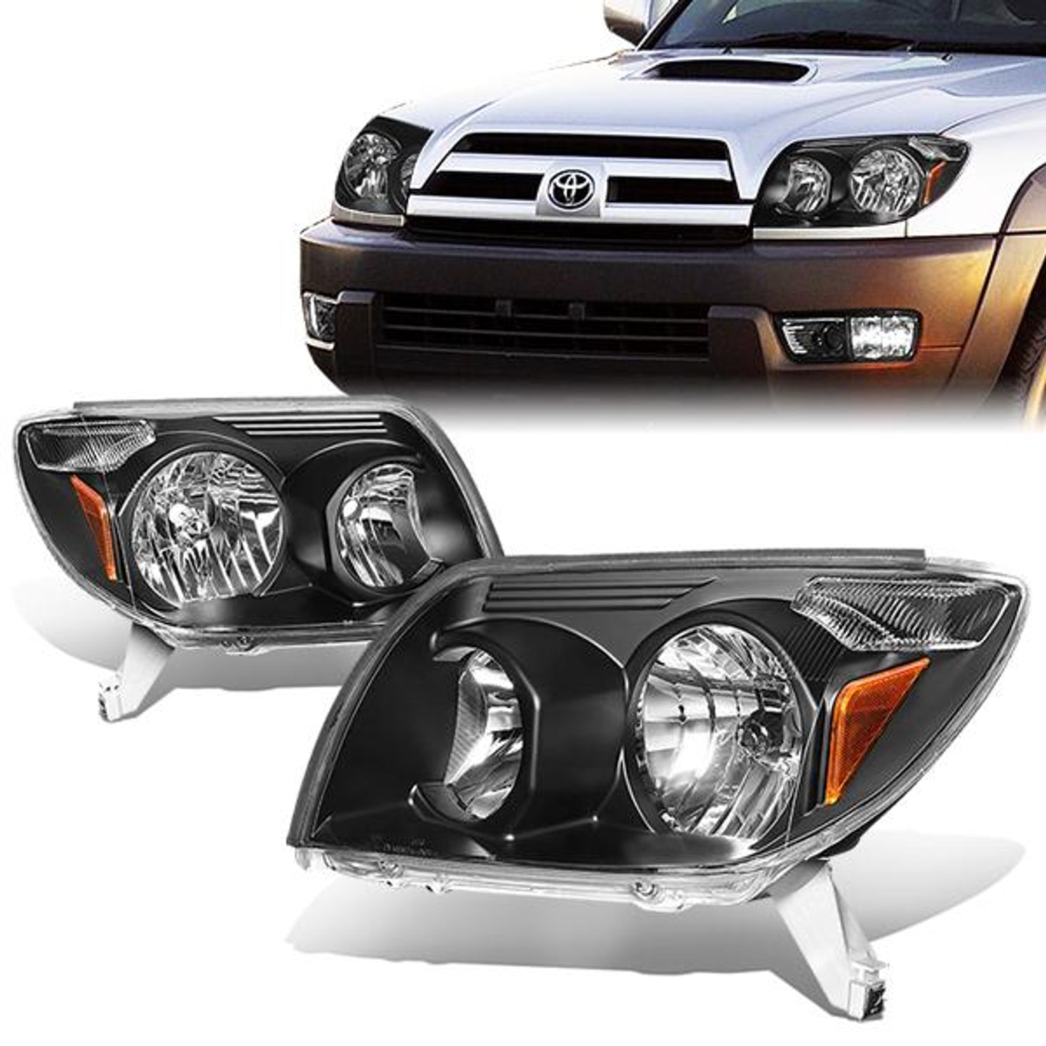 03-05 Toyota 4Runner Headlights - Clear Lens - Amber Corner - Plug-n-Play - Pair