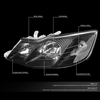 D-Motoring - Headlights - Black Housing - Clear Lens - Clear Corner - Plug-n-Play - Pair - 00-04 Toyota Avalon - 2