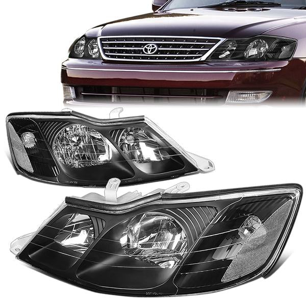 00-04 Toyota Avalon Headlights - Black Housing - Clear Lens - Clear Corner - Plug-n-Play - Pair