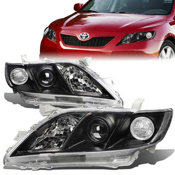 07-09 Toyota Camry Headlights - Black Housing - Projector - Plug-n-Play - Pair