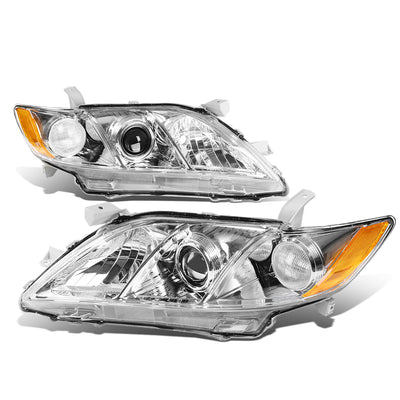 D-Motoring - Headlights - Chrome Housing - Amber Corner - Projector - Plug-n-Play - Pair - 07-09 Toyota Camry - 1