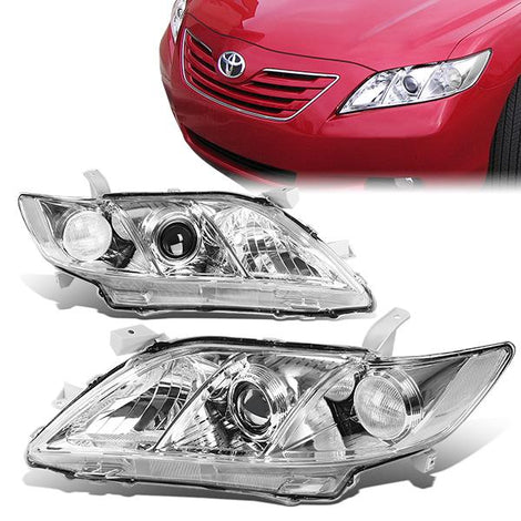 07-09 Toyota Camry Headlights - Chrome Housing - Projector - Plug-n-Play - Pair