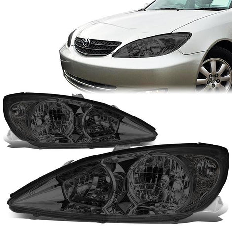 02-04 Toyota Camry Headlights - Smoked Housing - Smoked Lens - Clear Corner - Plug-n-Play - Pair