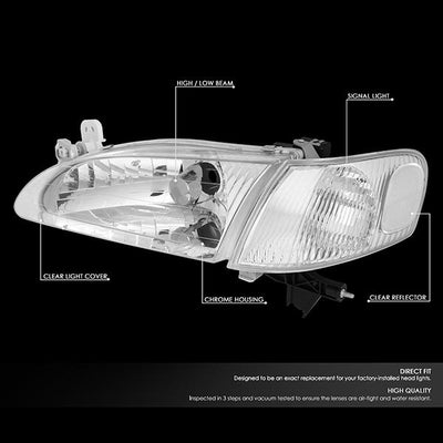 98-00 Toyota Corolla Headlights - Chrome Housing - Clear Corner - Pair - HL-OH-094-CH-CL1 - 2