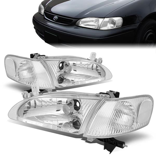 98-00 Toyota Corolla Headlights - Chrome Housing - Clear Corner - Pair - HL-OH-094-CH-CL1 - 1