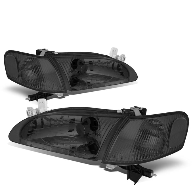 D-Motoring - 98-00 Toyota Corolla Headlights - Smoked Lens - Clear Corner - Plug-n-Play - Pair - 1