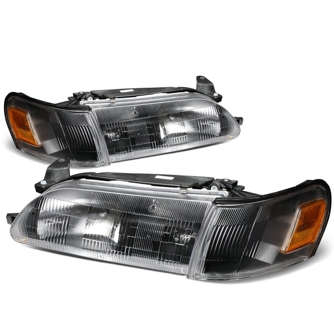 D-Motoring - Headlights - Black Housing - Clear Lens - Amber Corner - Plug-n-Play - Pair - 93-97 Toyota Corolla - 1