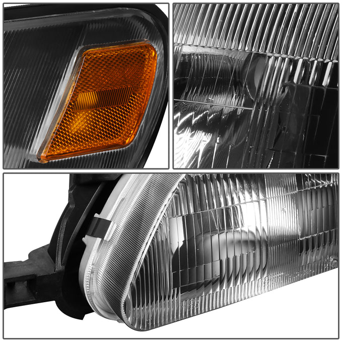 D-Motoring - Headlights - Black Housing - Clear Lens - Amber Corner - Plug-n-Play - Pair - 93-97 Toyota Corolla - 4