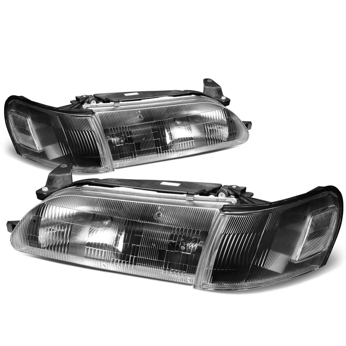 D-Motoring - Headlights - Black Housing - Clear Lens - Clear Corner - Plug-n-Play - Pair - 93-97 Toyota Corolla - 1