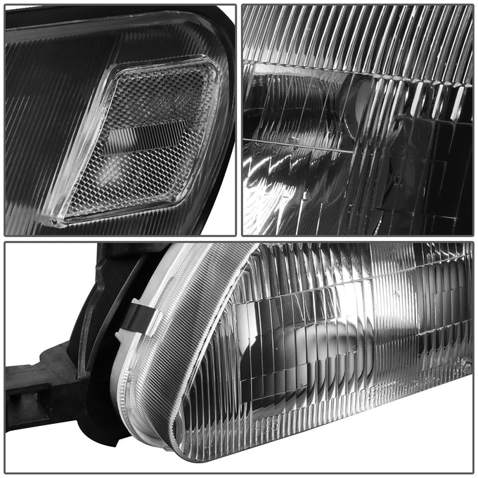 D-Motoring - Headlights - Black Housing - Clear Lens - Clear Corner - Plug-n-Play - Pair - 93-97 Toyota Corolla - 4