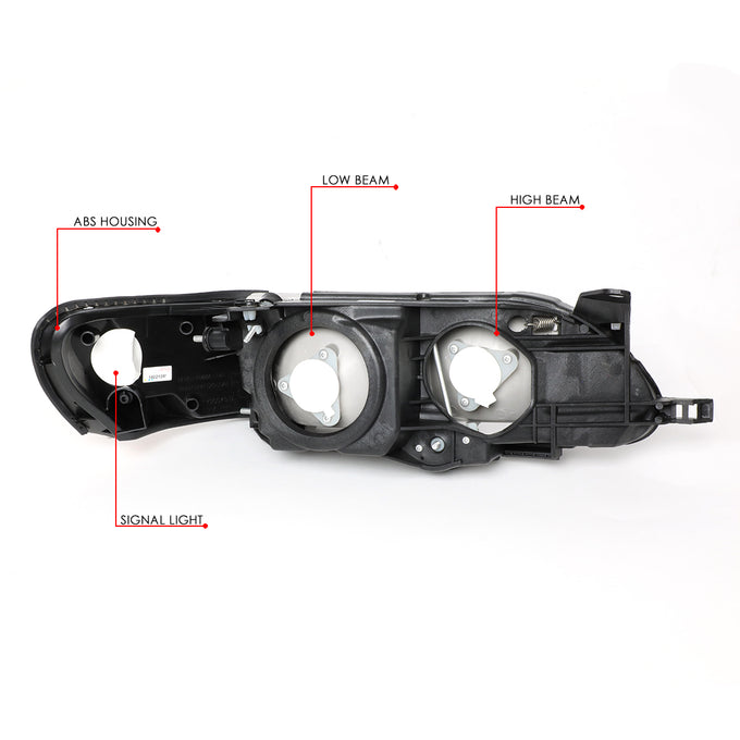D-Motoring - Headlights - Black Housing - Clear Lens - Clear Corner - Plug-n-Play - Pair - 93-97 Toyota Corolla - 6