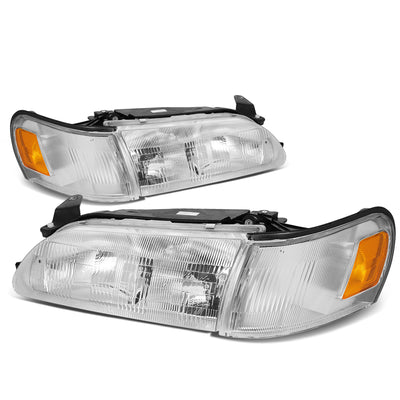 D-Motoring - Headlights - Chrome Housing - Clear Lens - Amber Corner - Plug-n-Play - Pair - 93-97 Toyota Corolla - 1