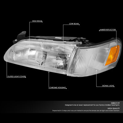 D-Motoring - Headlights - Chrome Housing - Clear Lens - Amber Corner - Plug-n-Play - Pair - 93-97 Toyota Corolla - 2