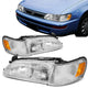 93-97 Toyota Corolla Headlights - Chrome Housing - Clear Lens - Amber Corner - Plug-n-Play - Pair