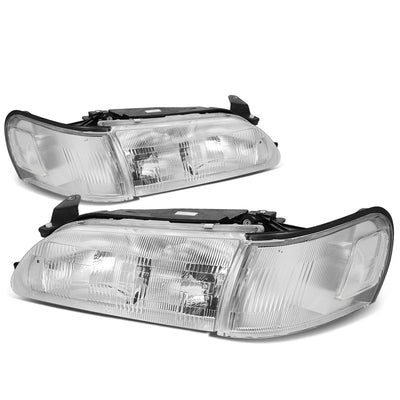 D-Motoring - Headlights - Chrome Housing - Clear Lens - Clear Corner - Plug-n-Play - Pair - 93-97 Toyota Corolla - 1
