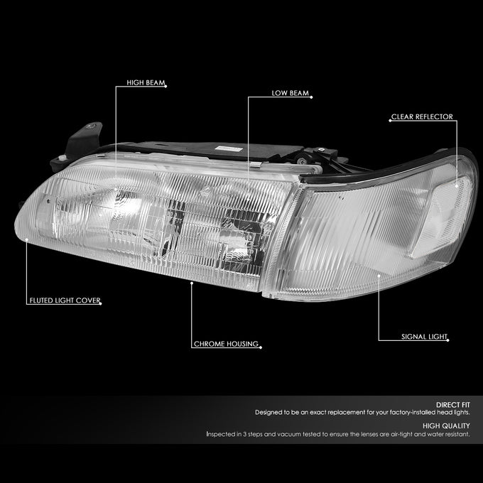 D-Motoring - Headlights - Chrome Housing - Clear Lens - Clear Corner - Plug-n-Play - Pair - 93-97 Toyota Corolla - 2