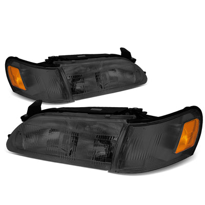 D-Motoring - Headlights - Smoked Housing - Smoked Lens - Amber Corner - Plug-n-Play - Pair - 93-97 Toyota Corolla - 1