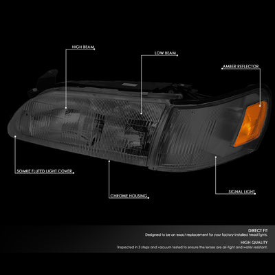 D-Motoring - Headlights - Smoked Housing - Smoked Lens - Amber Corner - Plug-n-Play - Pair - 93-97 Toyota Corolla - 2