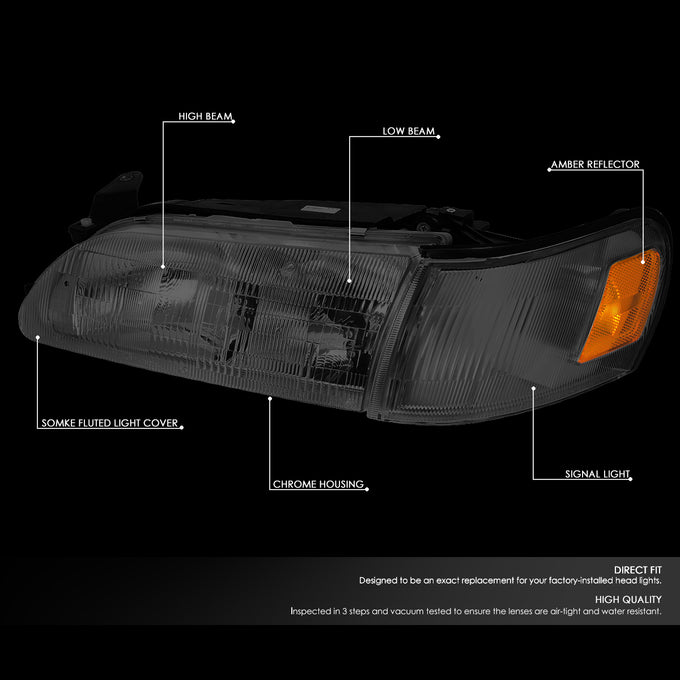 D-Motoring - Headlights - Smoked Housing - Smoked Lens - Amber Corner - Plug-n-Play - Pair - 93-97 Toyota Corolla - 2