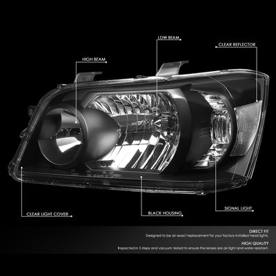 D-Motoring - Headlights - Black Housing - Clear Lens - Clear Corner - Plug-n-Play - Pair - 04-06 Toyota Highlander - 2