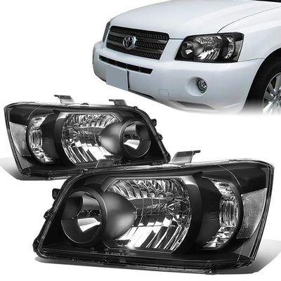 04-06 Toyota Highlander Headlights - Black Housing - Clear Lens - Clear Corner - Plug-n-Play - Pair