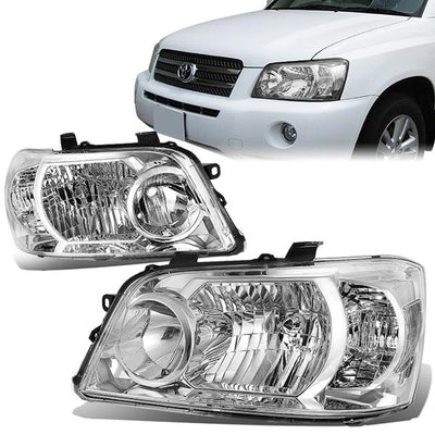 04-06 Toyota Highlander Headlights - Chrome Housing - Clear Corner - Plug-n-Play - Pair