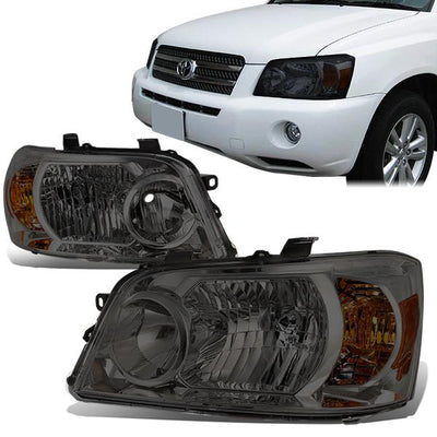 04-06 Toyota Highlander Headlights - Smoked Housing - Smoked Lens - Amber Corner - Plug-n-Play - Pair