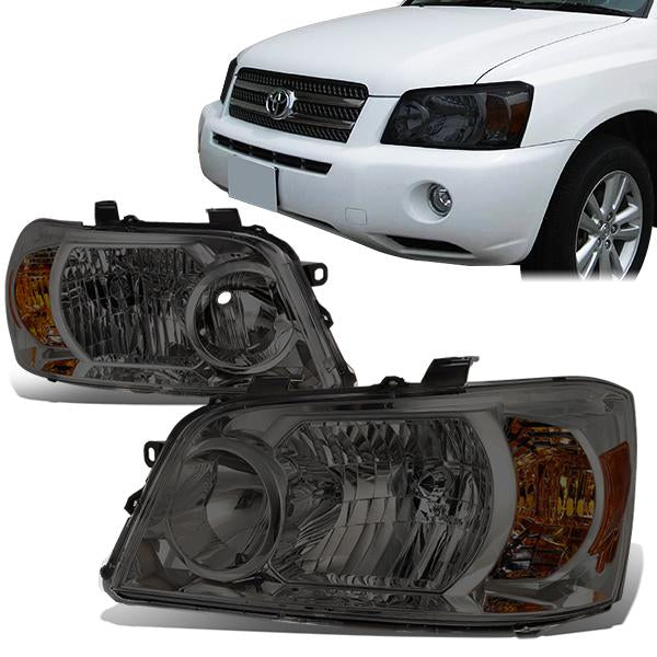 04-06 Toyota Highlander Headlights - Smoked Housing - Smoked Lens - Amber Corner - Plug-n-Play - Pair