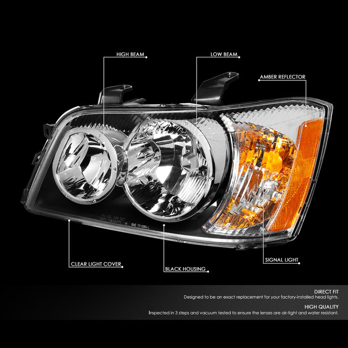 D-Motoring - Headlights - Black Housing - Clear Lens - Amber Corner - Plug-n-Play - Pair - 01-03 Toyota Highlander - 2