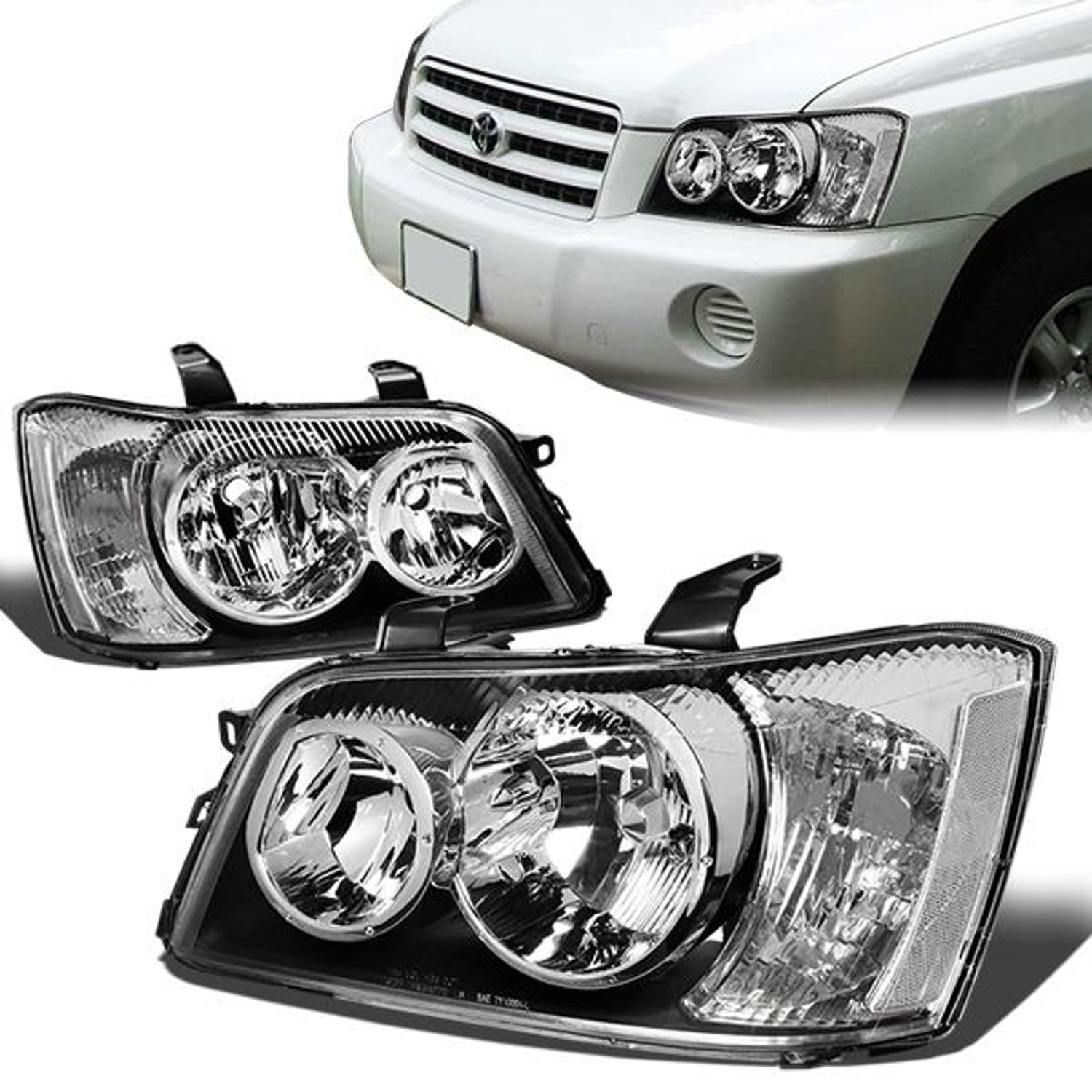 01-03 Toyota Highlander Headlights - Clear Lens - Clear Corner - Plug-n-Play - Pair
