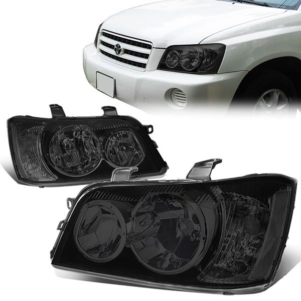01-03 Toyota Highlander Headlights - Smoked Housing - Smoked Lens - Clear Corner - Plug-n-Play - Pair