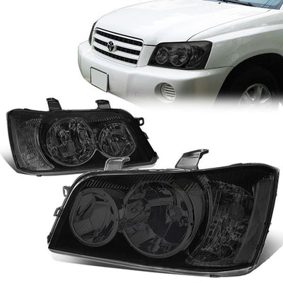 01-03 Toyota Highlander Headlights - Smoked Housing - Smoked Lens - Clear Corner - Plug-n-Play - Pair