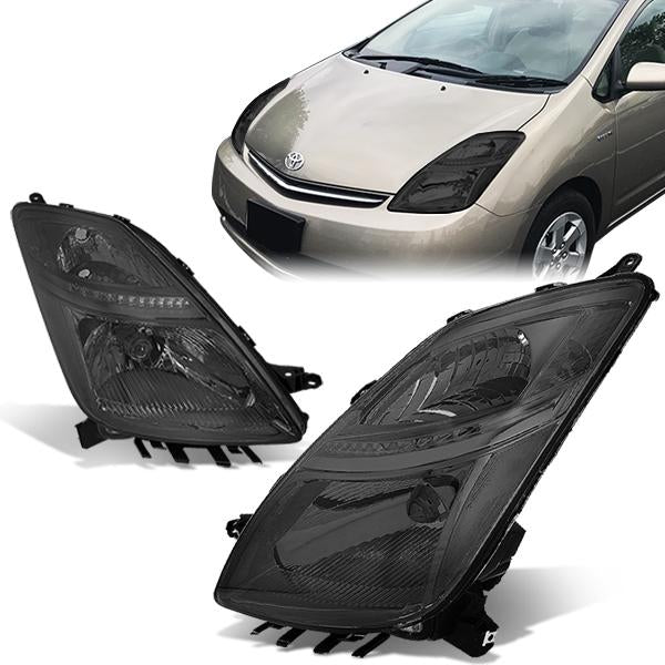 06-09 Toyota Prius Headlights - Smoked Housing - Smoked Lens - Clear Corner - Plug-n-Play - Pair