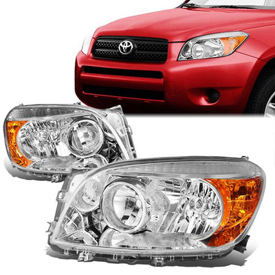 06-08 Toyota RAV4 Headlights - Chrome Housing - Amber Corner - Plug-n-Play - Pair