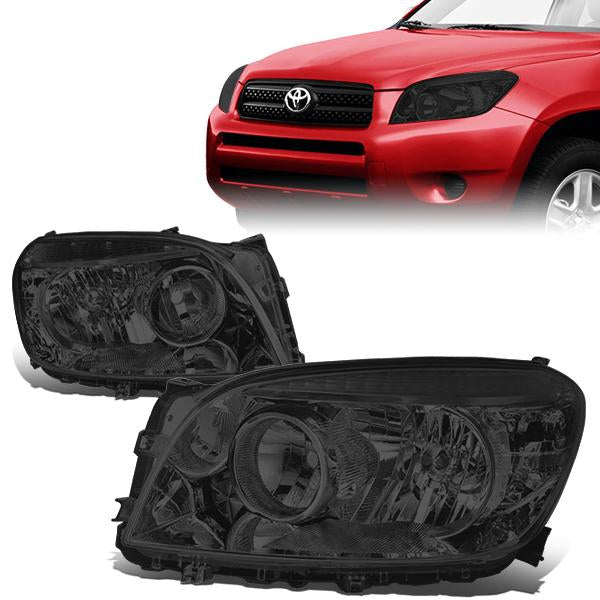 06-08 Toyota RAV4 Headlights - Smoked Housing - Smoked Lens - Clear Corner - Plug-n-Play - Pair