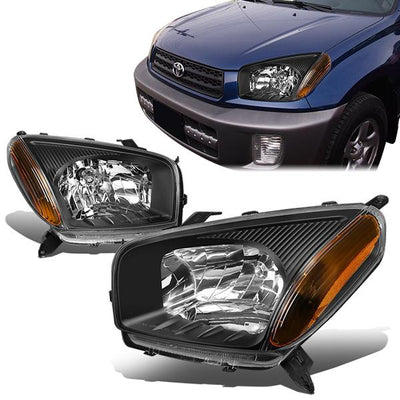 01-03 Toyota Rav4 Headlights - Black Housing - Amber Corner - Plug-n-Play - Pair