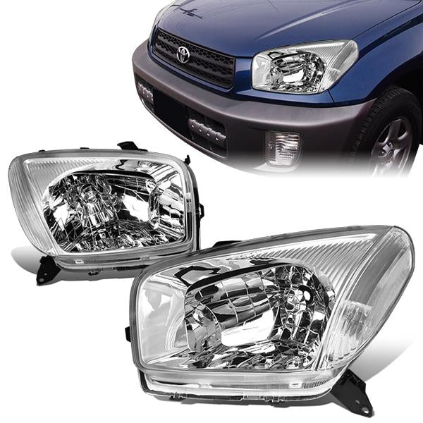 01-03 Toyota Rav4 Headlights - Chrome Housing - Clear Corner - Plug-n-Play - Pair