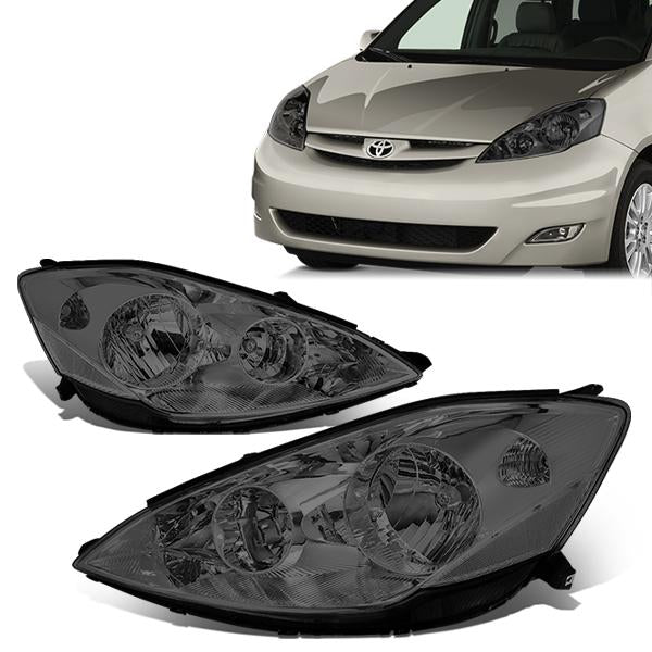 06-10 Toyota Sienna Headlights - Smoked Housing - Smoked Lens - Clear Corner - Plug-n-Play - Pair