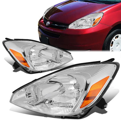 04-05 Toyota Sienna Headlights - Chrome Housing - Amber Corner - Plug-n-Play - Pair